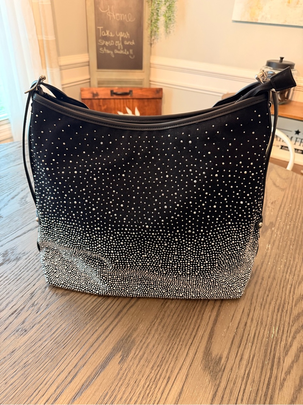 Black Rhinstone Ombré Hobo Bag